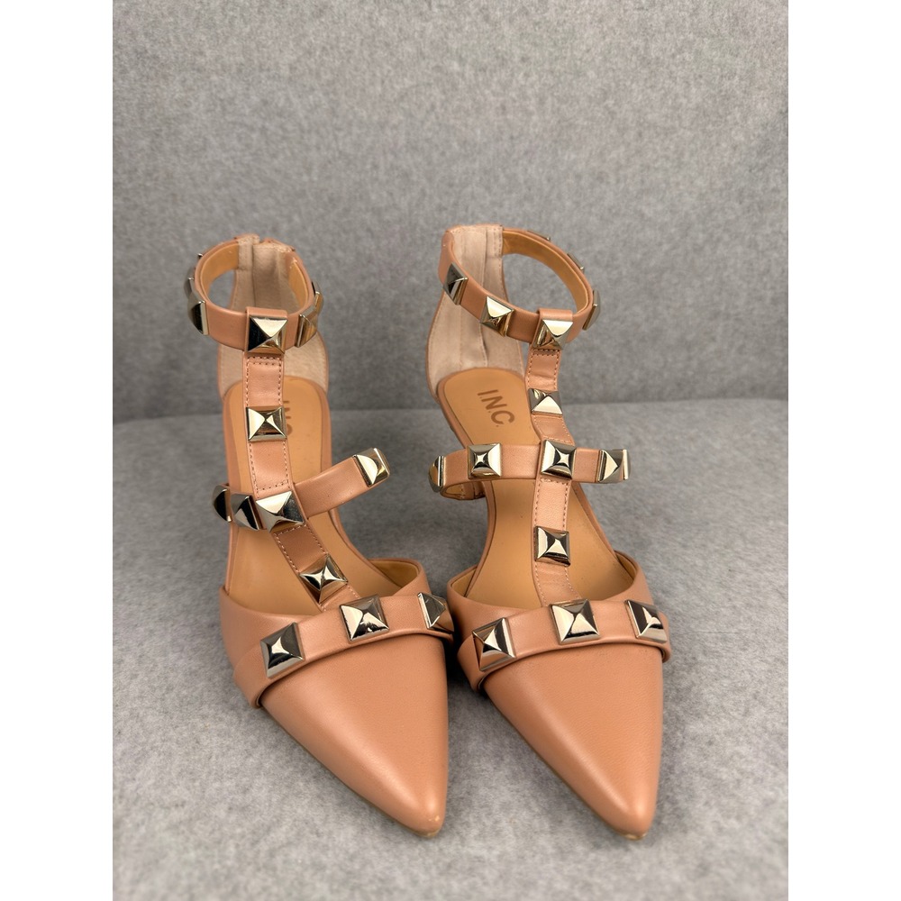 INC International Concepts Gilana Tan Nude Studded Caged Kitten Heels Pumps 9M